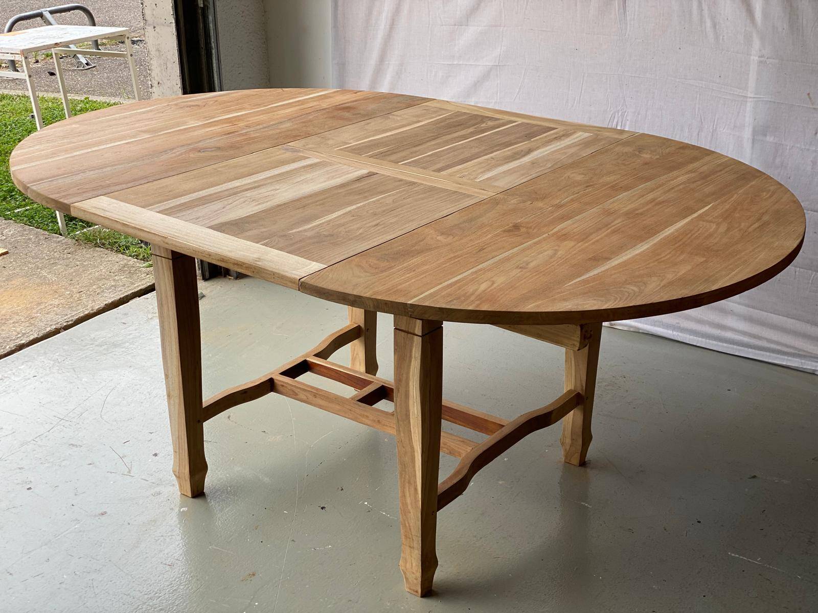 Refurbished Extendable Round Farmhouse Dining Table in Raw Solid Wood
