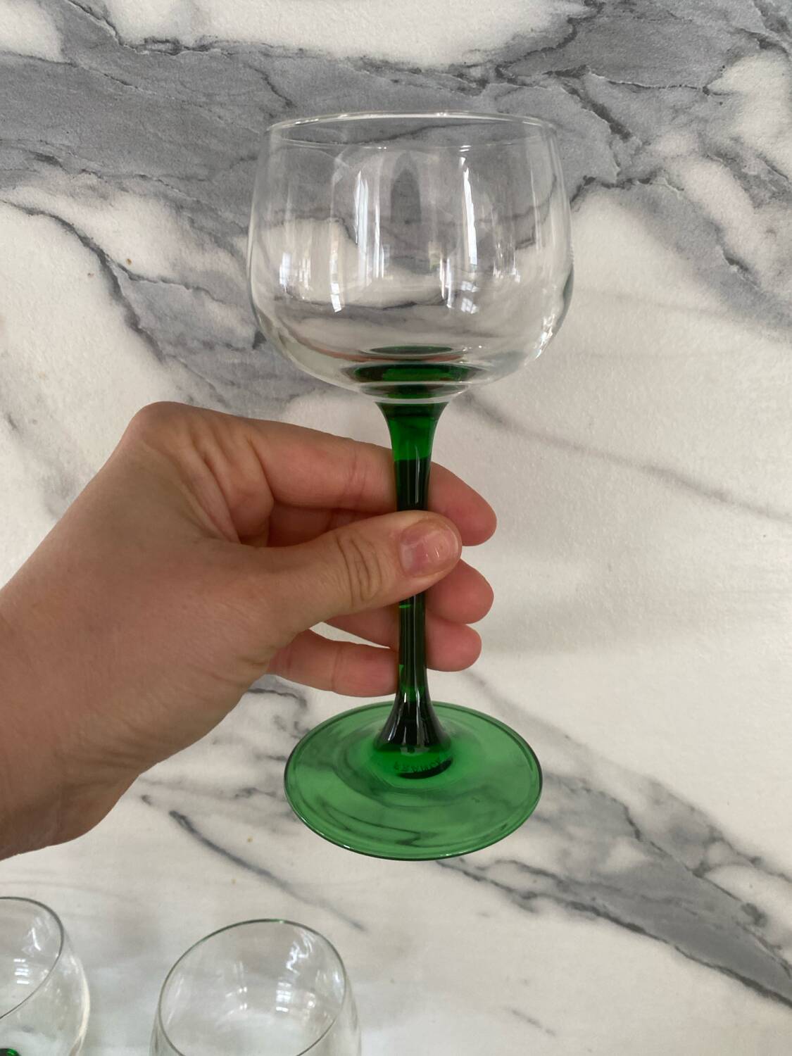 6 vintage green liqueur glasses from France