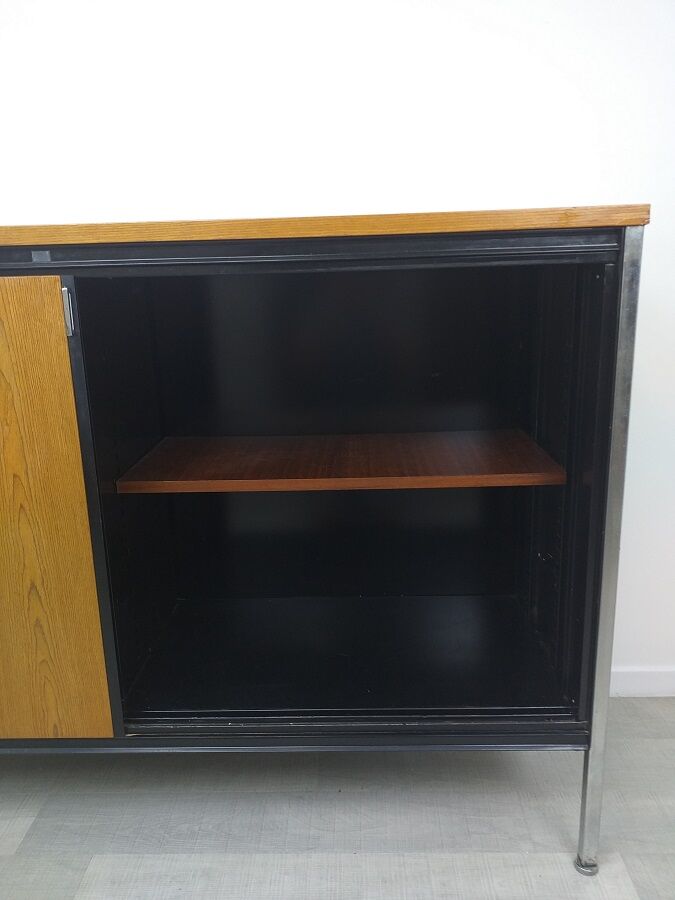 Sideboard storage modernist design 70s vintage oak metal