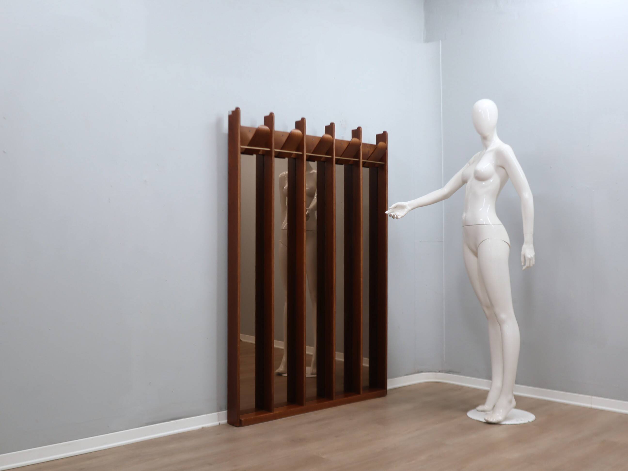 Vintage 1970s La Moderna Wood Entryway coat rack with mirrors