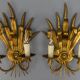 Pair of Hollywood Regency Style Gilt Metal Wheat Sheaf Wall Sconces, 1970s