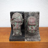 Pair of terracotta and marble bookends, don quixote and sancho panza, paperweight, library