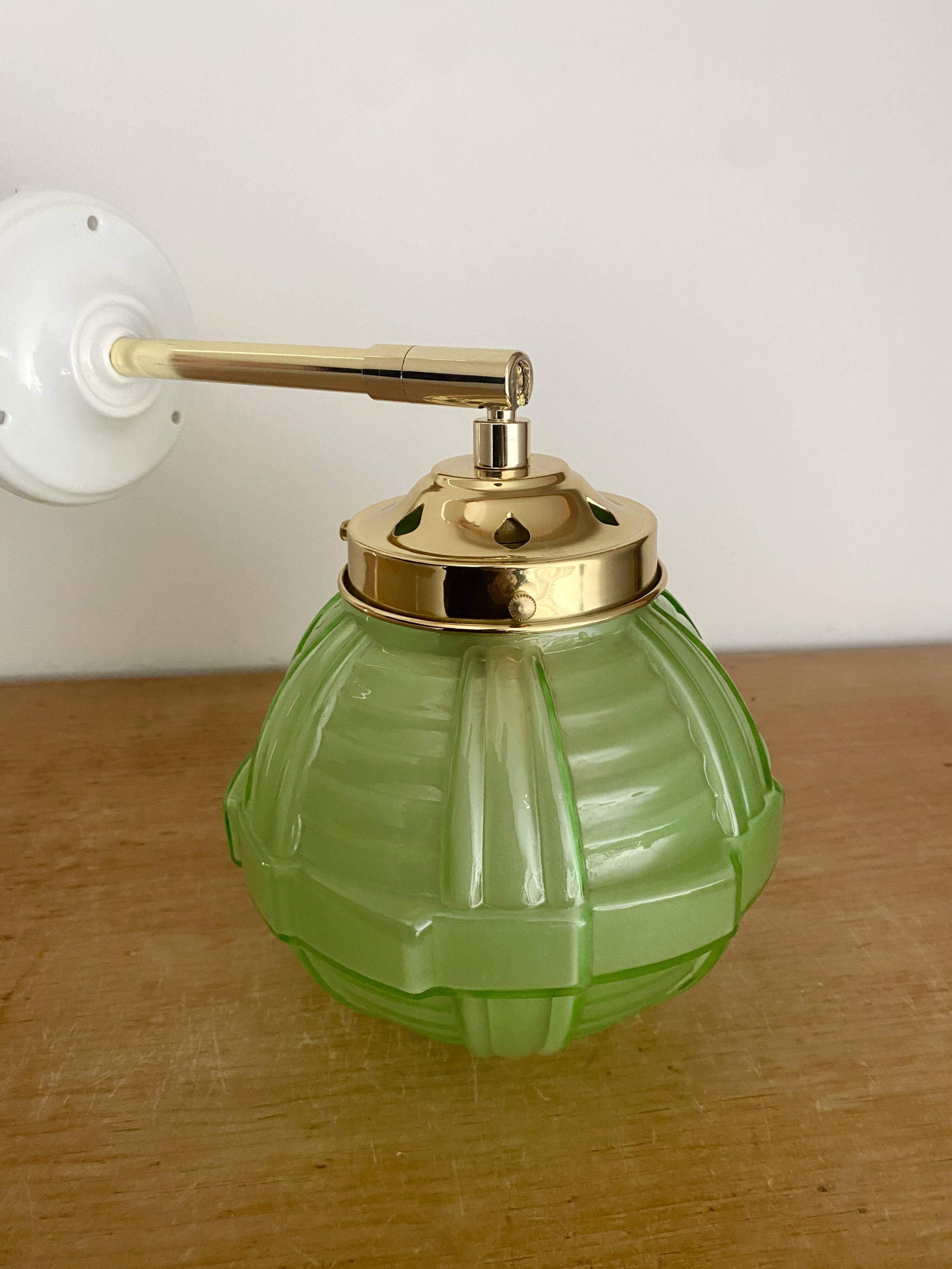 Vintage art deco globe wall light in green glass