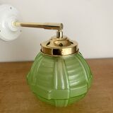 Vintage art deco globe wall light in green glass