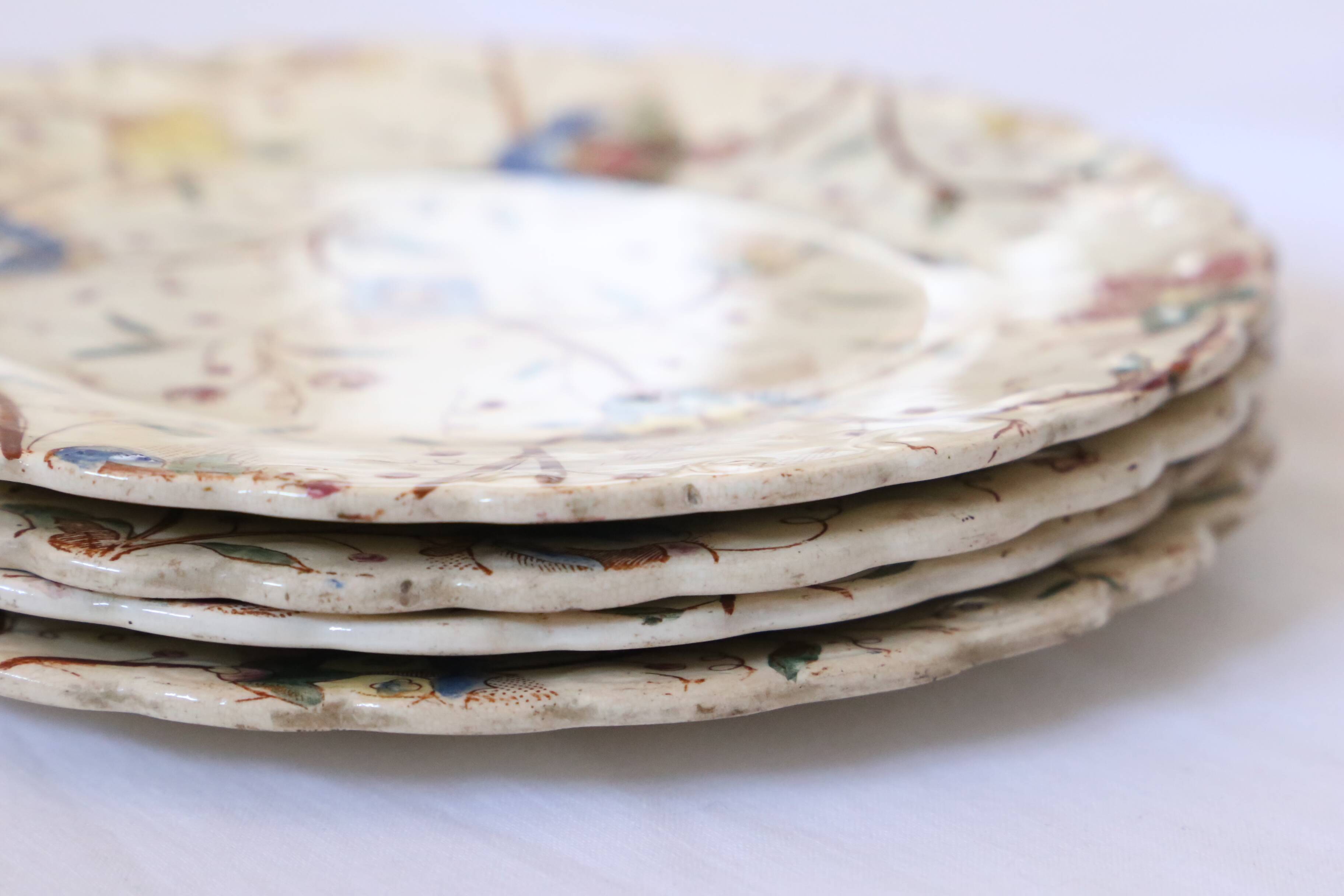 Set of 4 old polychrome plates