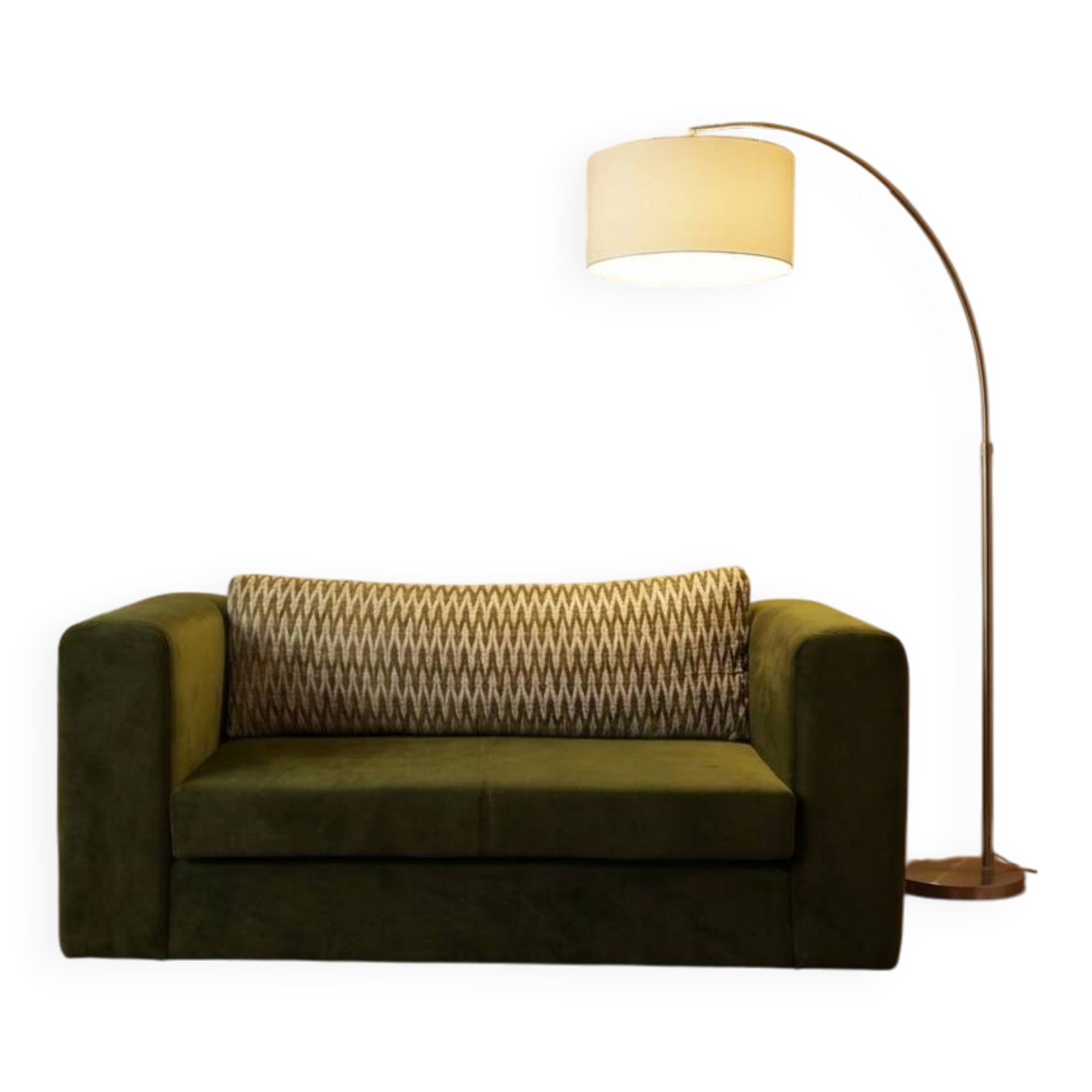 Vintage Two-seater Sofa, Deep Green Velvet, Cuschion patterns