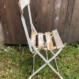 Vintage White Metal & Wood Folding Garden Chair