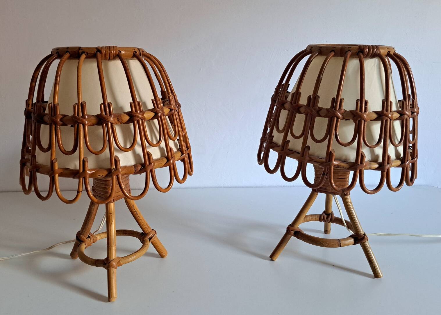 Pair of bamboo bedside lamps