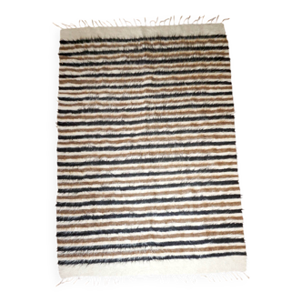 tapis kilim antique sivas * rayé noir blanc marron * tapis turc * laine mohair * textile tissé