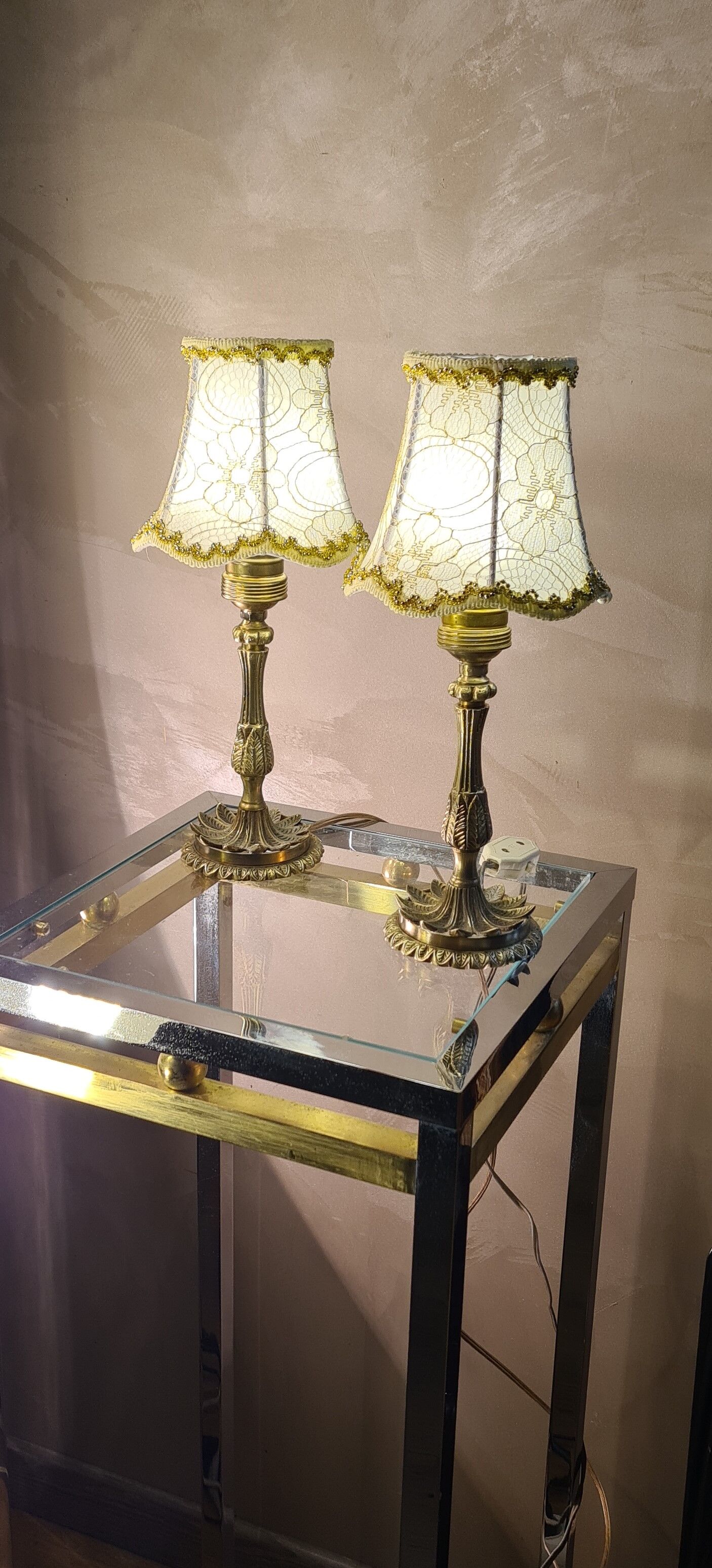 Bronze bedside lamps with gold lampshade and gold gallon 31x14