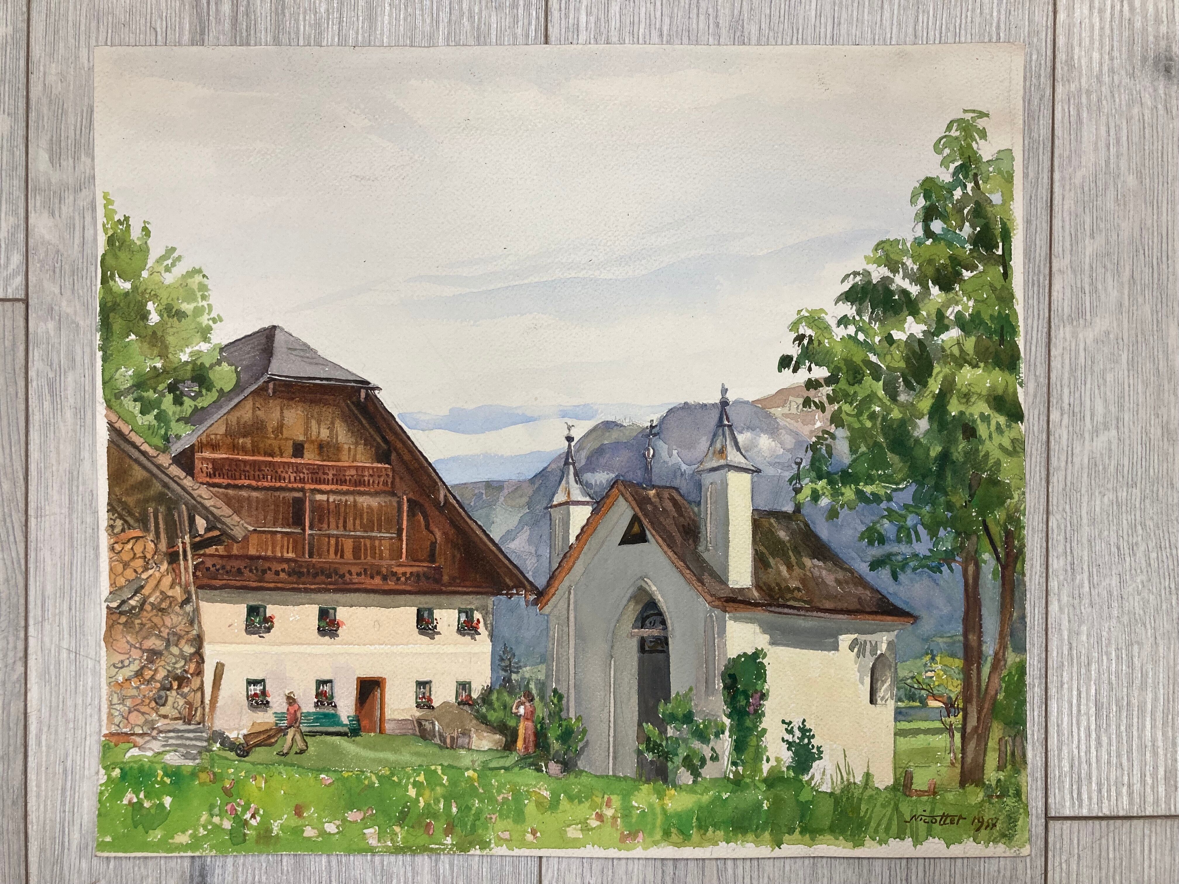 Vintage mountain watercolor