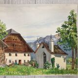 Aquarelle de montagne vintage