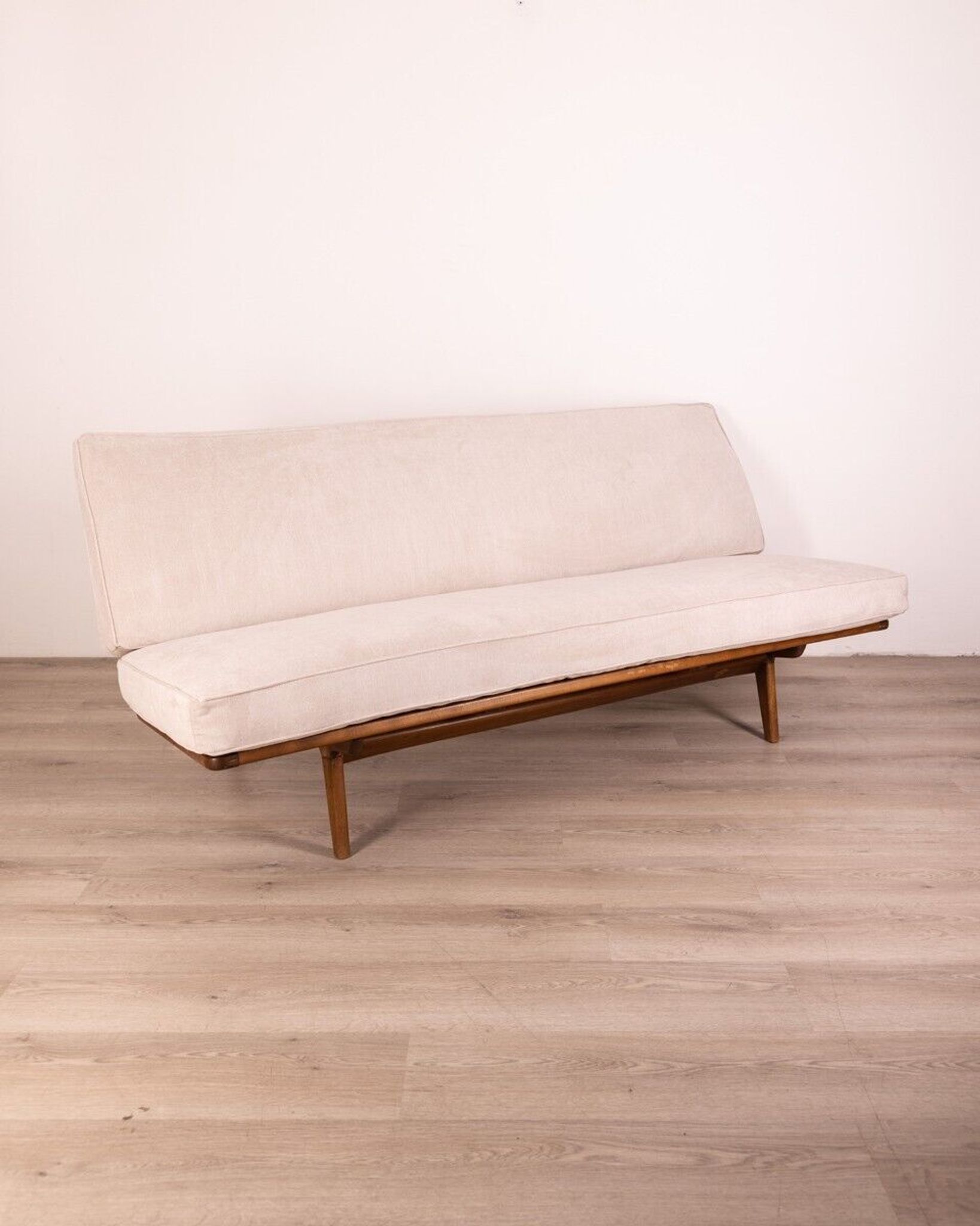 Canapé vintage des années 60 en bois de teck et tissu design danois