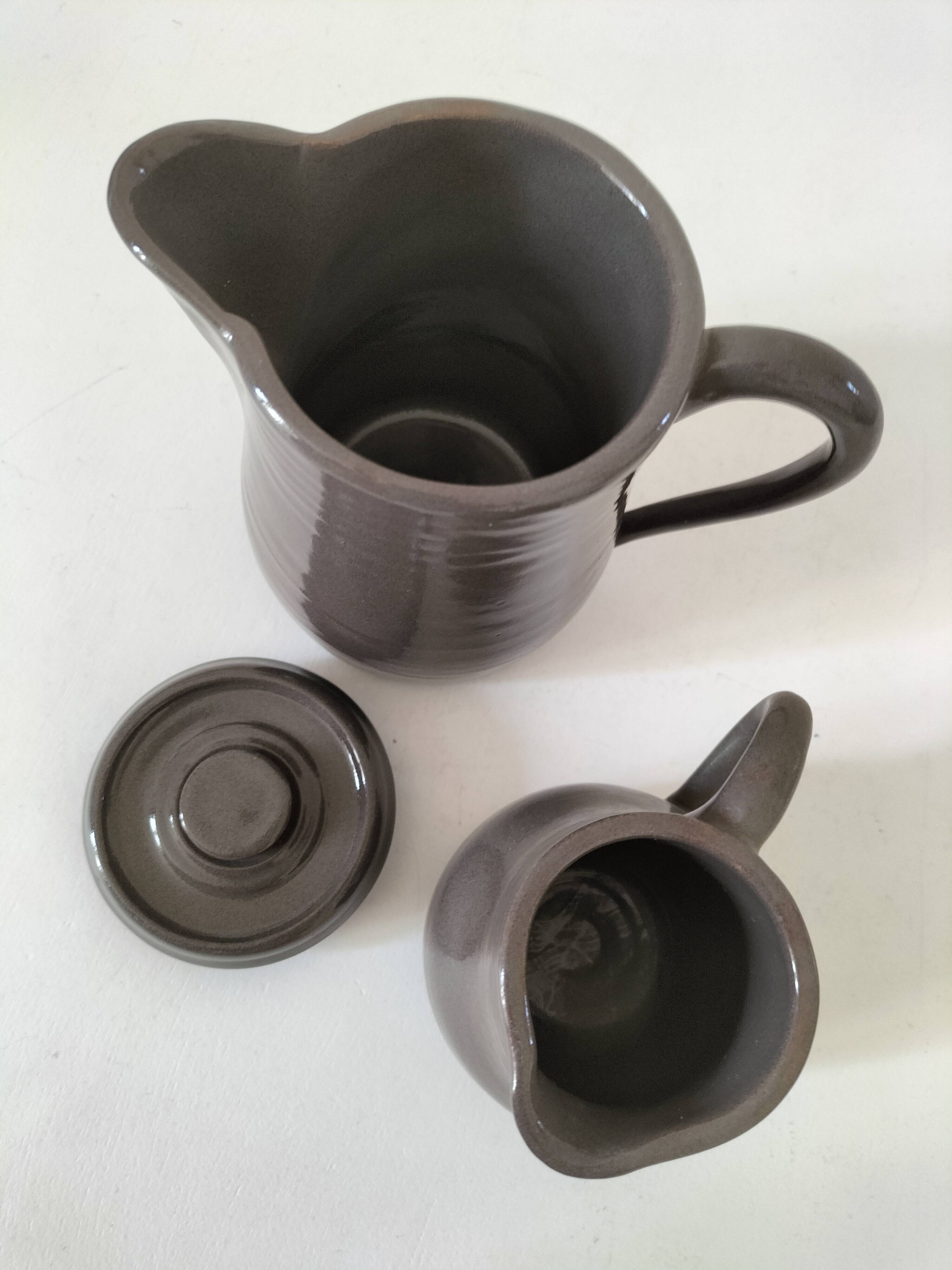 Duo verseuse et pot à lait en grès brun – céramique vintage