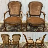 Paire de fauteuils de style Louis XV en hêtre du XXème