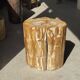 Table d'appoint en bois pétrifié orange doré et blanche ovale H46 D38 - 333