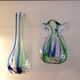 Pair of soliflore vases in polychrome ribbed glass / vintage 60s-70s