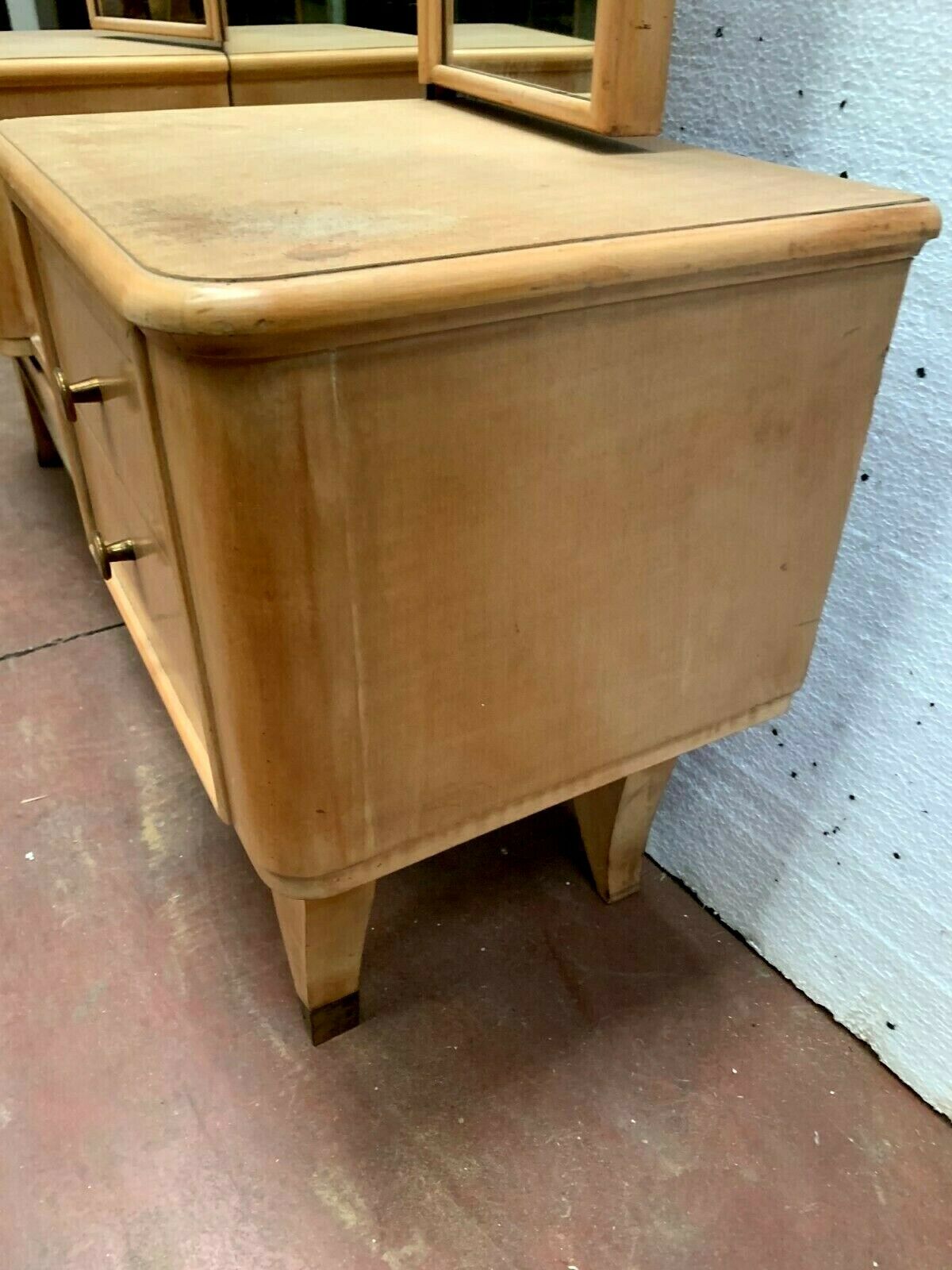 Coiffeuse Art Déco a miroir tripthique en placage de bois clair XX siècle
