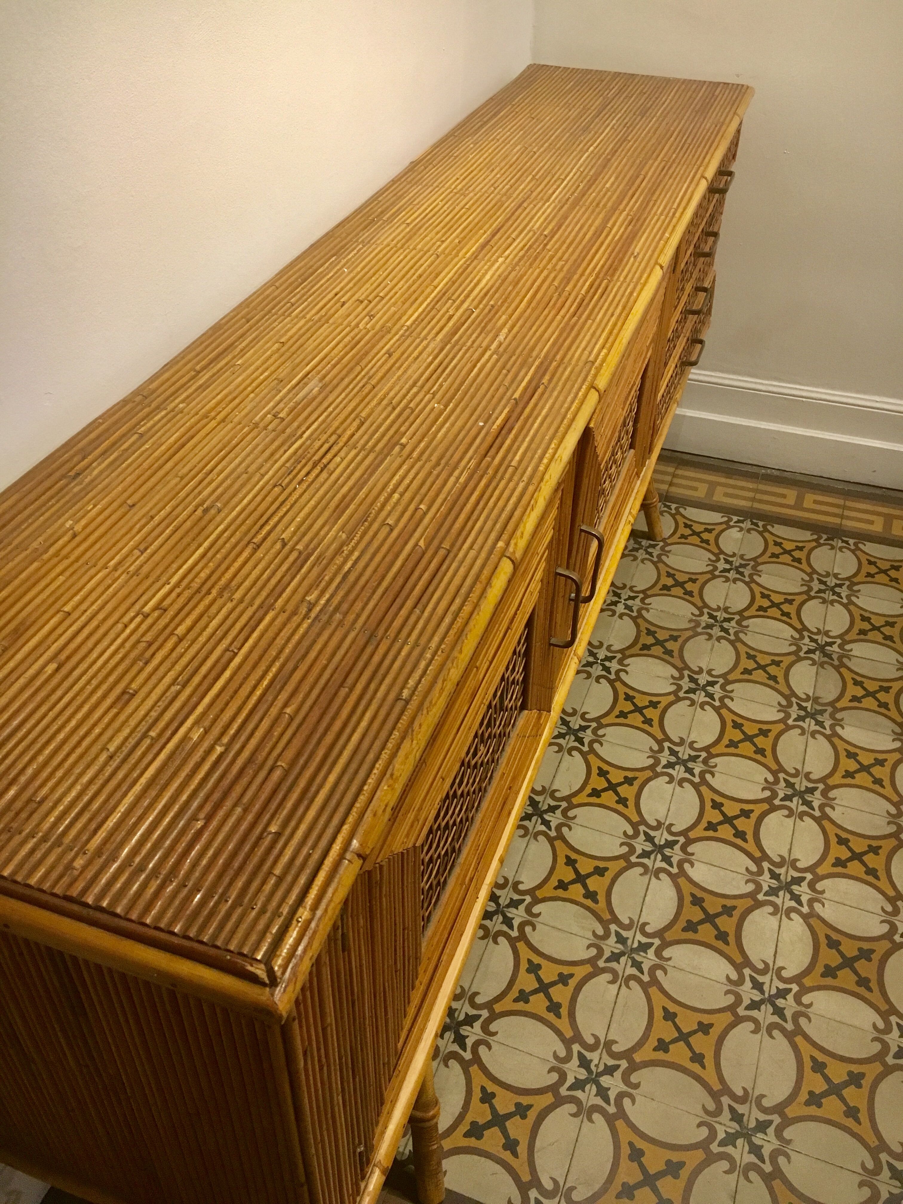 Sideboard in rattan and wicker