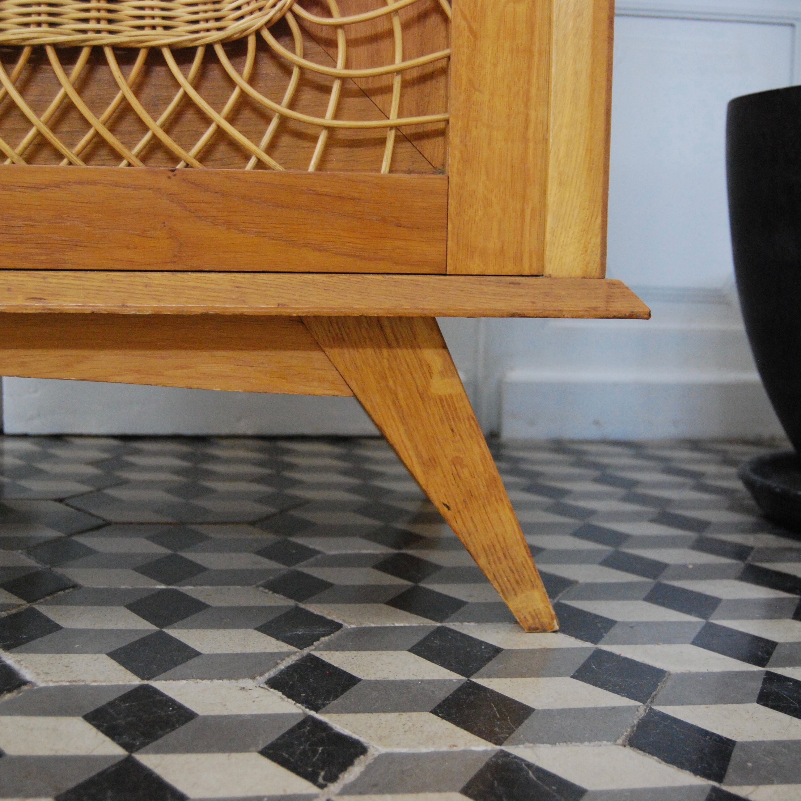 Cabinet vintage wood and rattan