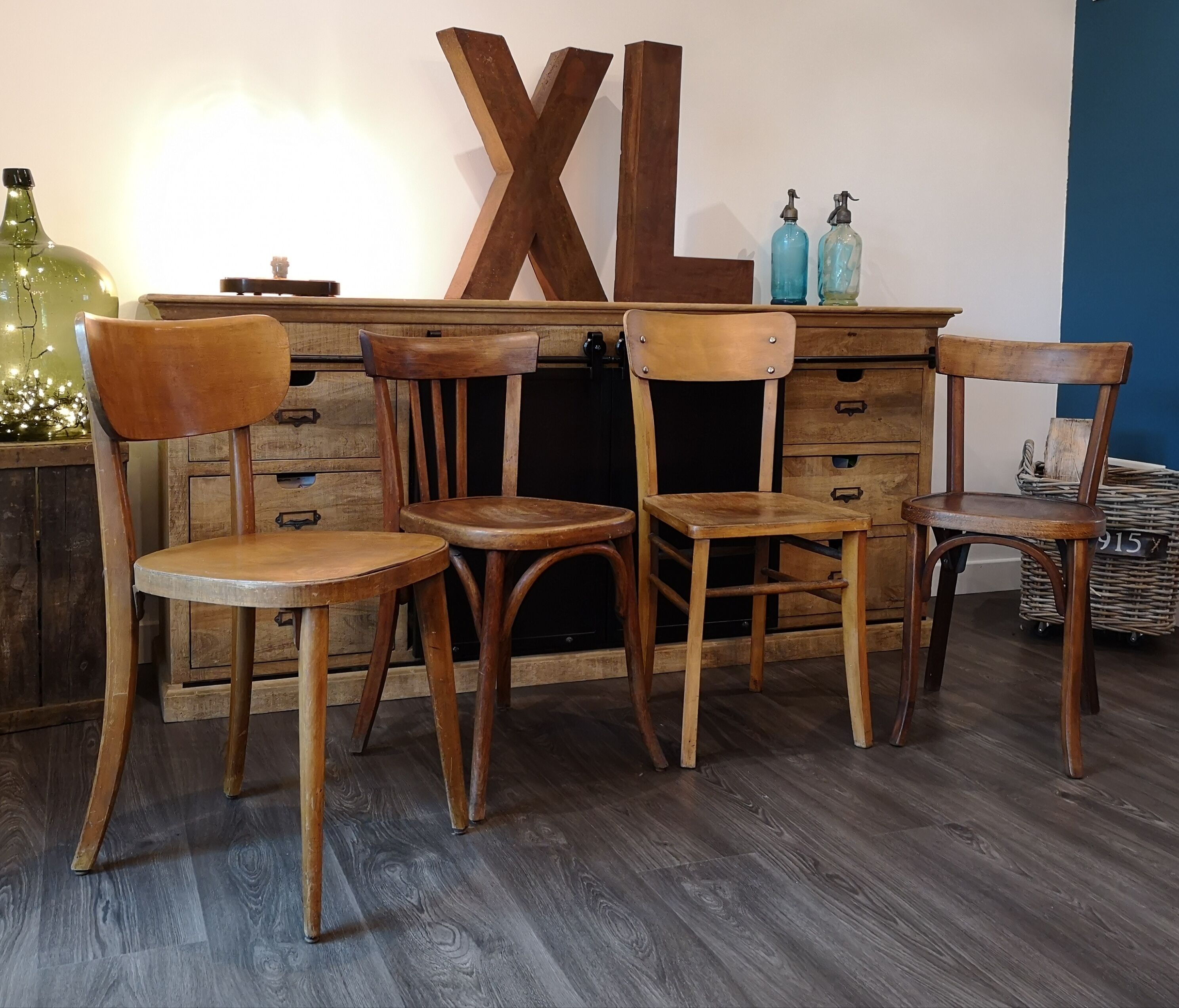Series of 4 Bistro chairs dismatched Baumann and Fischel