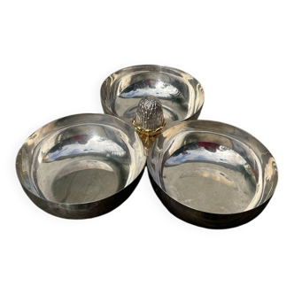 Silver-plated metal compartmentalized serving dish with acorn