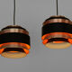 Pair of layered pendant lights in brushed aluminum. Denmark 1960s