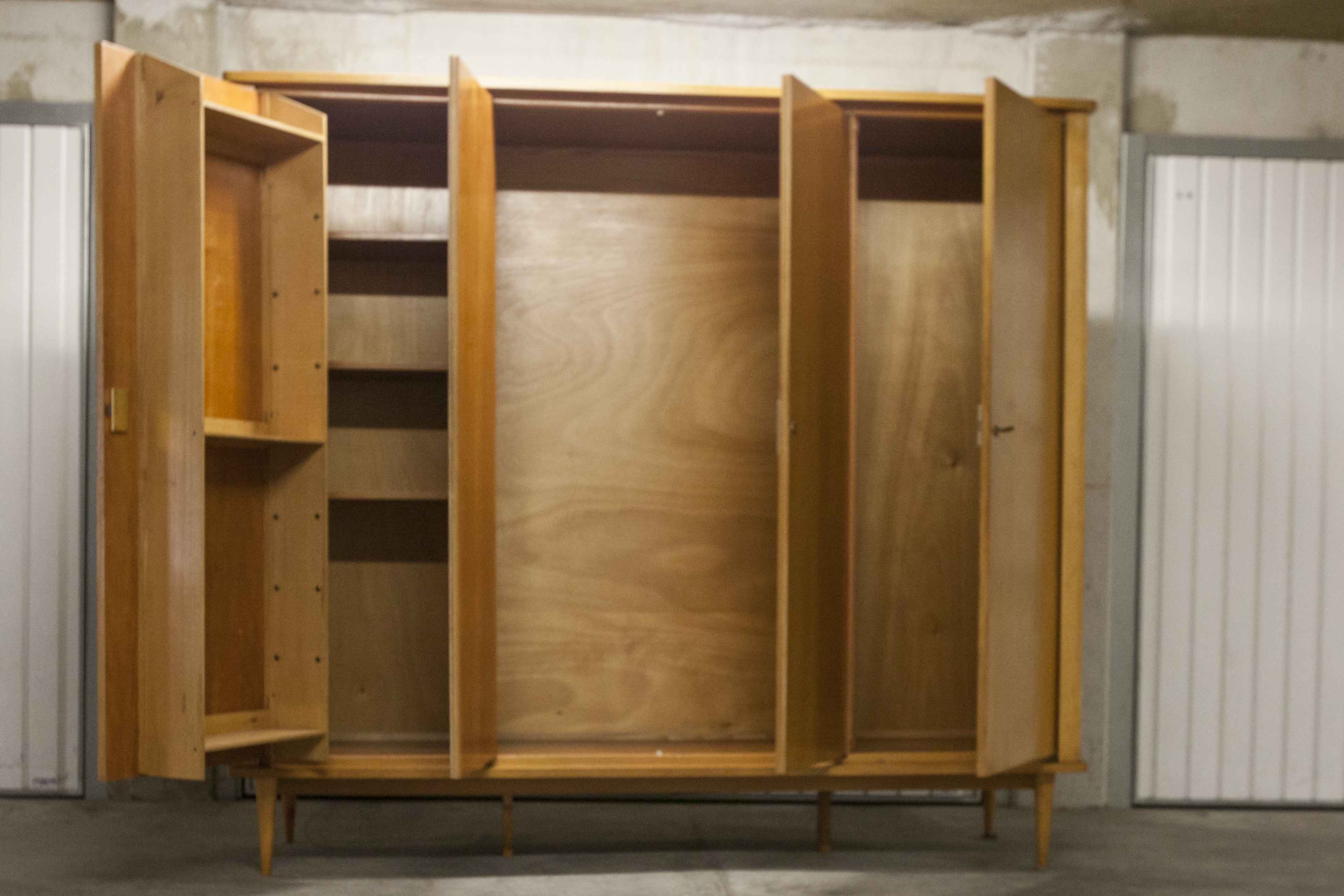 Scandinavian wardrobe 1960 honey color 4 doors L 205 cm