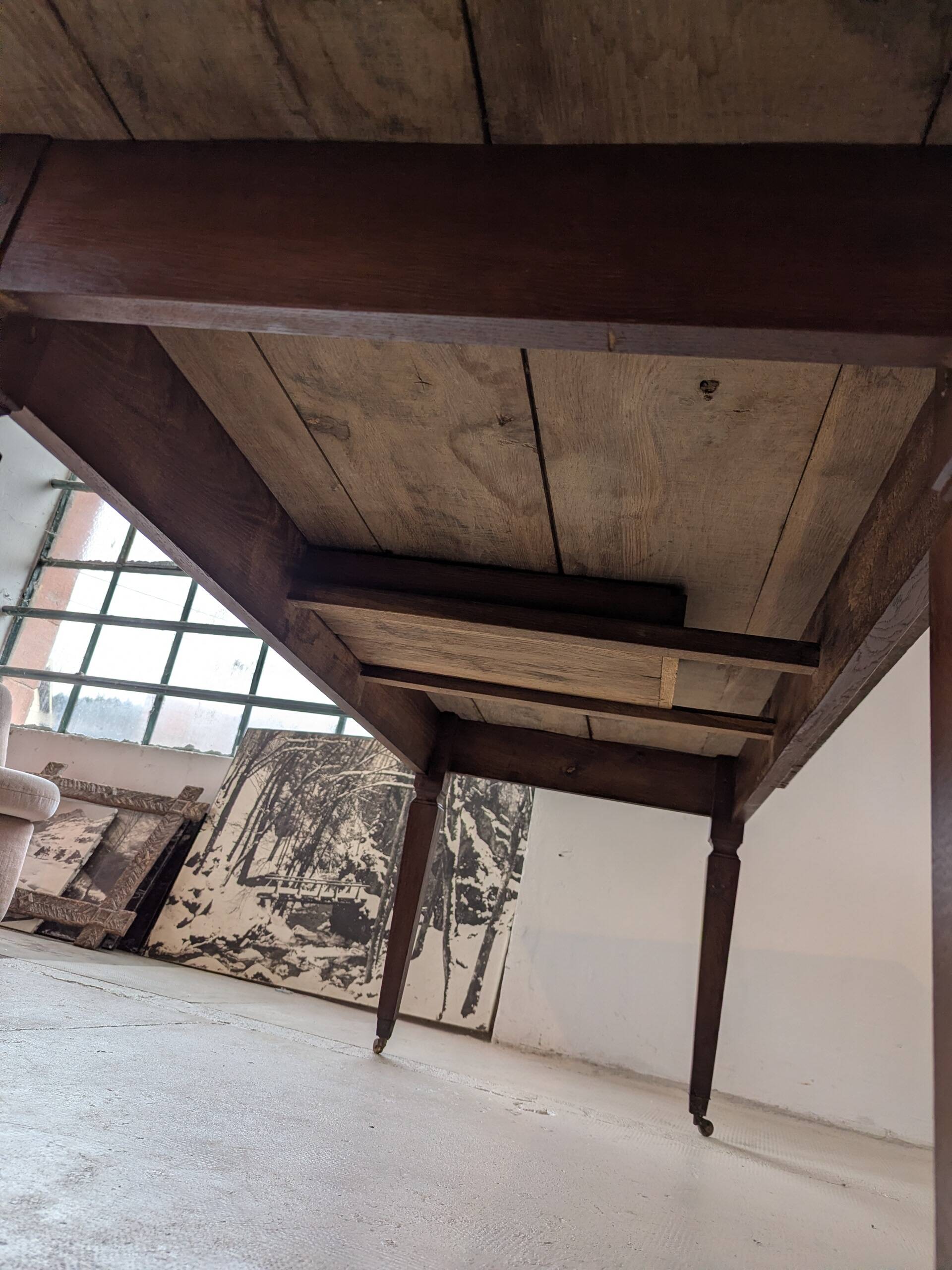 Campaign table in solid oak, Directoire style.