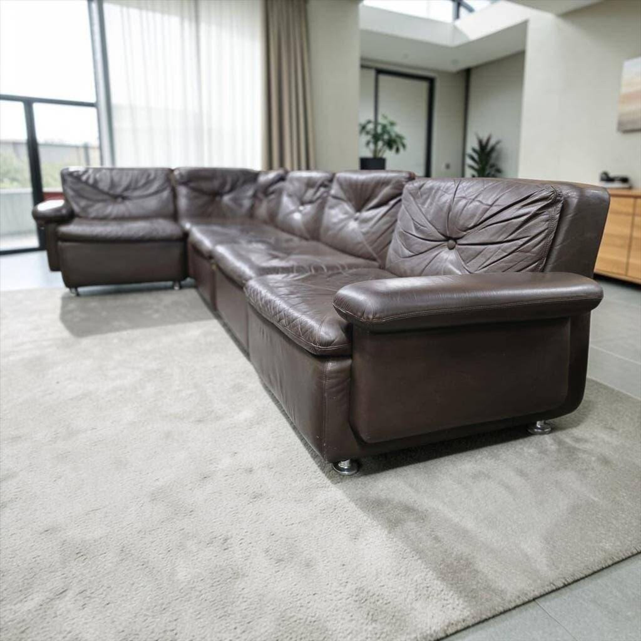 Vintage chocolate brown modular sofa Himolla