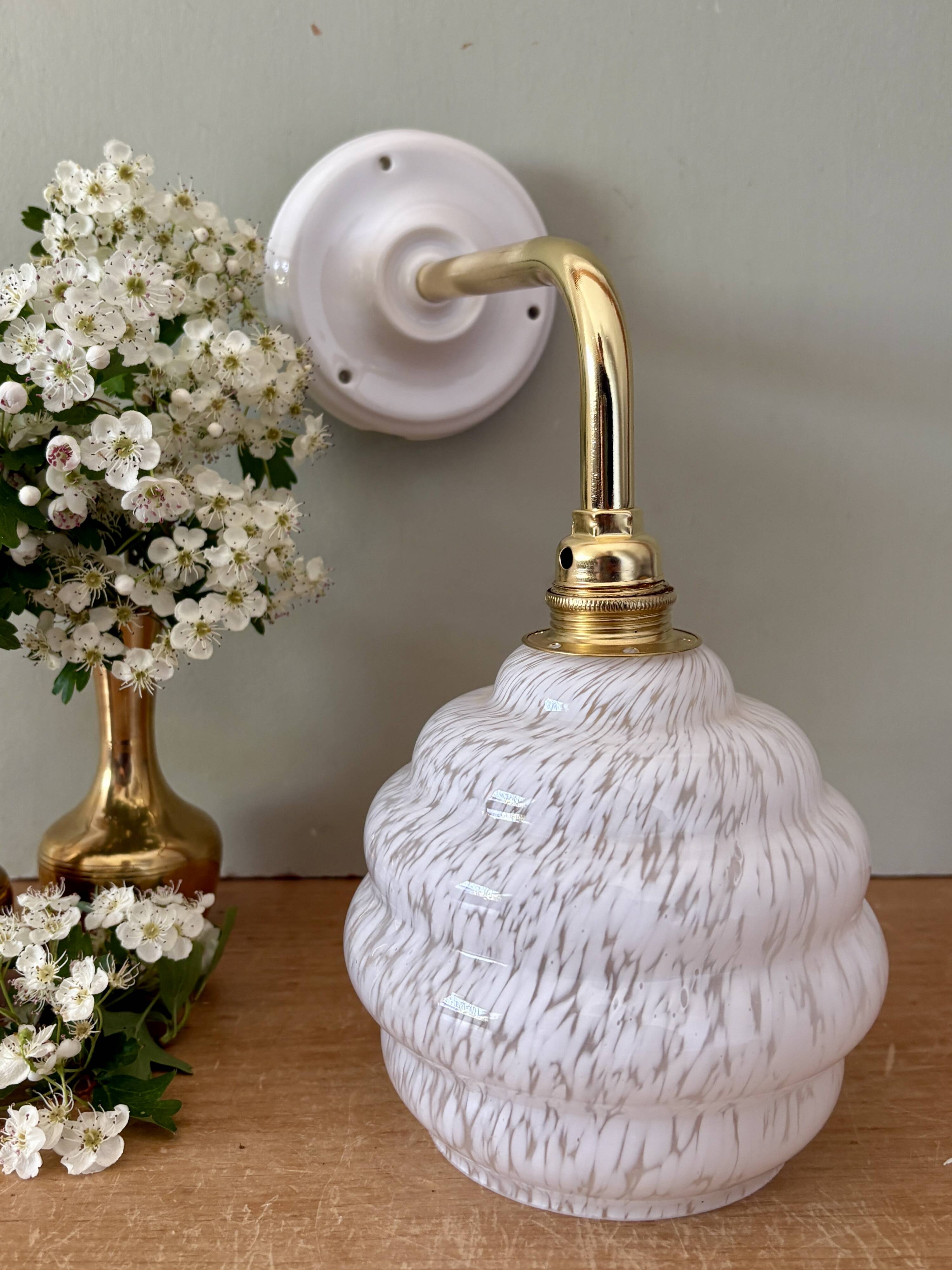 Vintage globe wall light in white Clichy glass