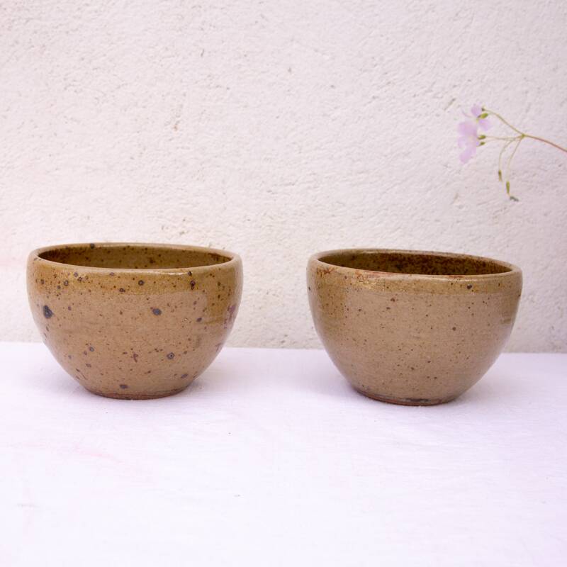 2 large feu la Berne stoneware bowls signed