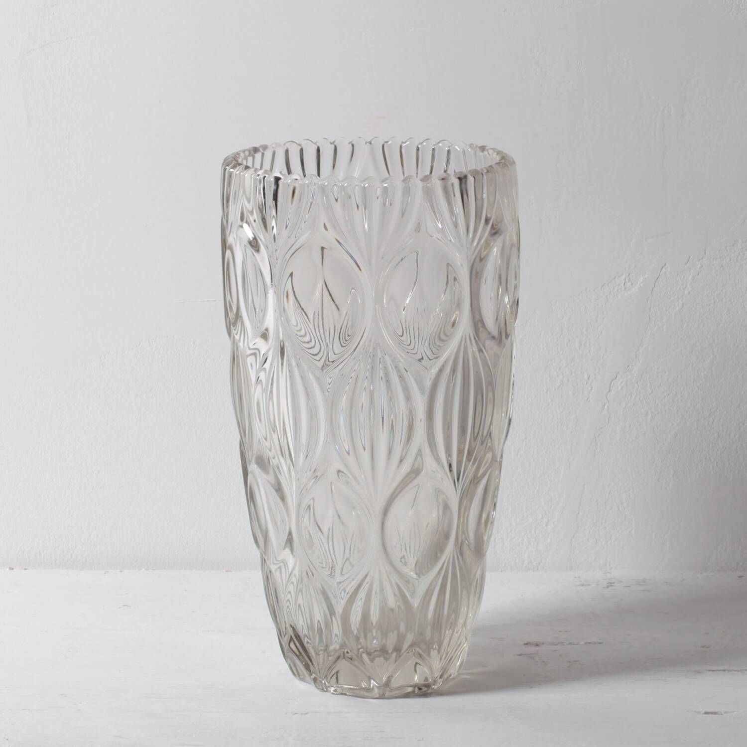 Vintage Clear Heavy Glass Vase by Rudolfova Huť / Czech Republic / 1960s