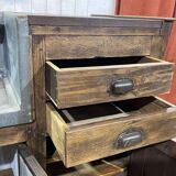 Comptoir de bar en chêne début XXème avec habillage d'époque zinc et étain