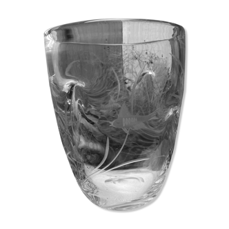 Pinched crystal vase engraved with vintage marine motifs