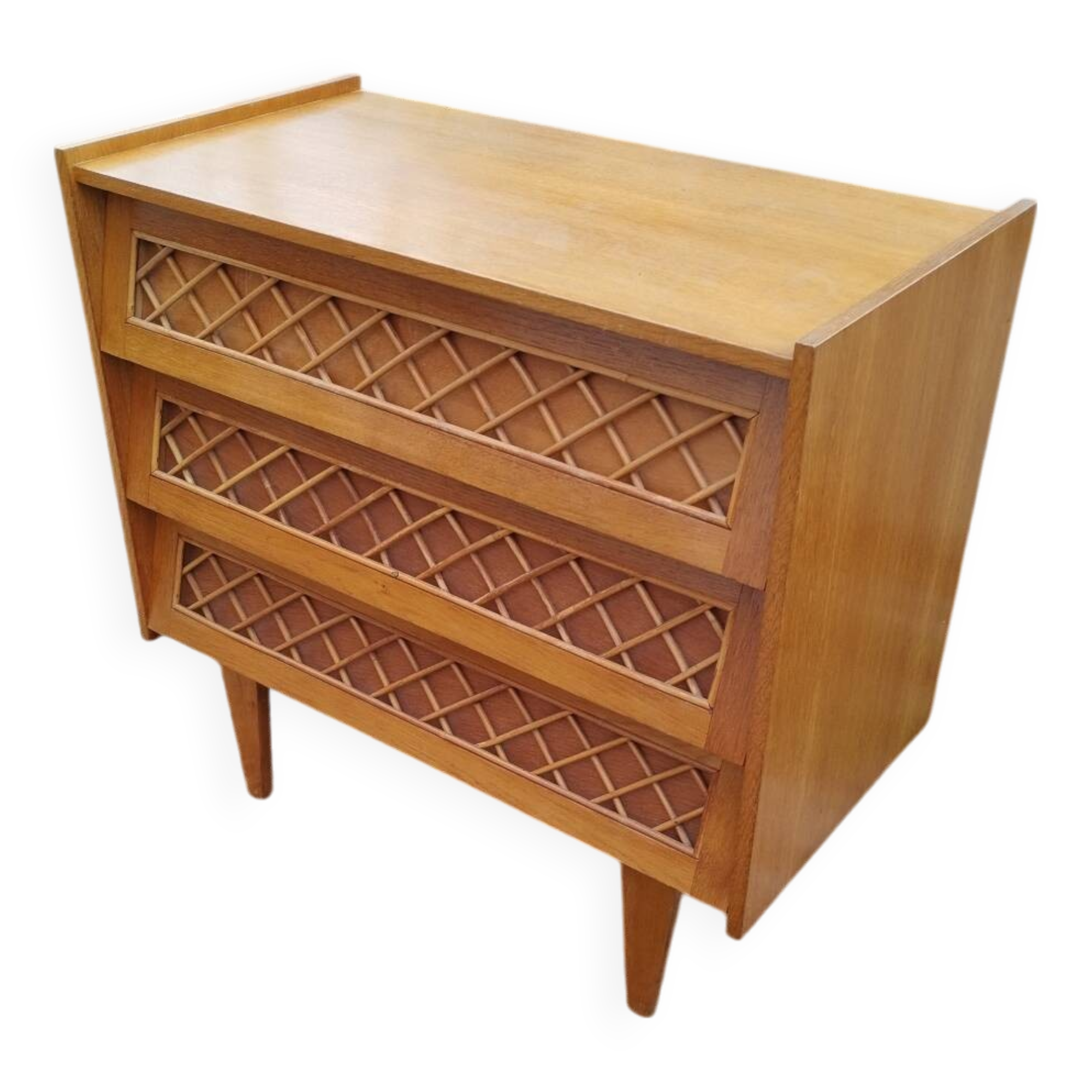 Commode en rotin ancien vintage pieds compas