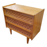 Commode en rotin ancien vintage pieds compas