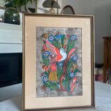 Painting on paper by Amate Bird and flowers