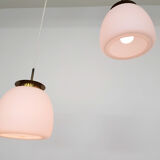 Set of two milk glass and brass design lights