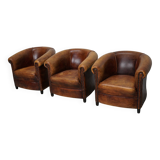 Vintage Dutch Cognac Leather Club Chairs, Set of Three