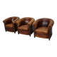 Fauteuils club vintage hollandais en cuir cognac, lot de trois