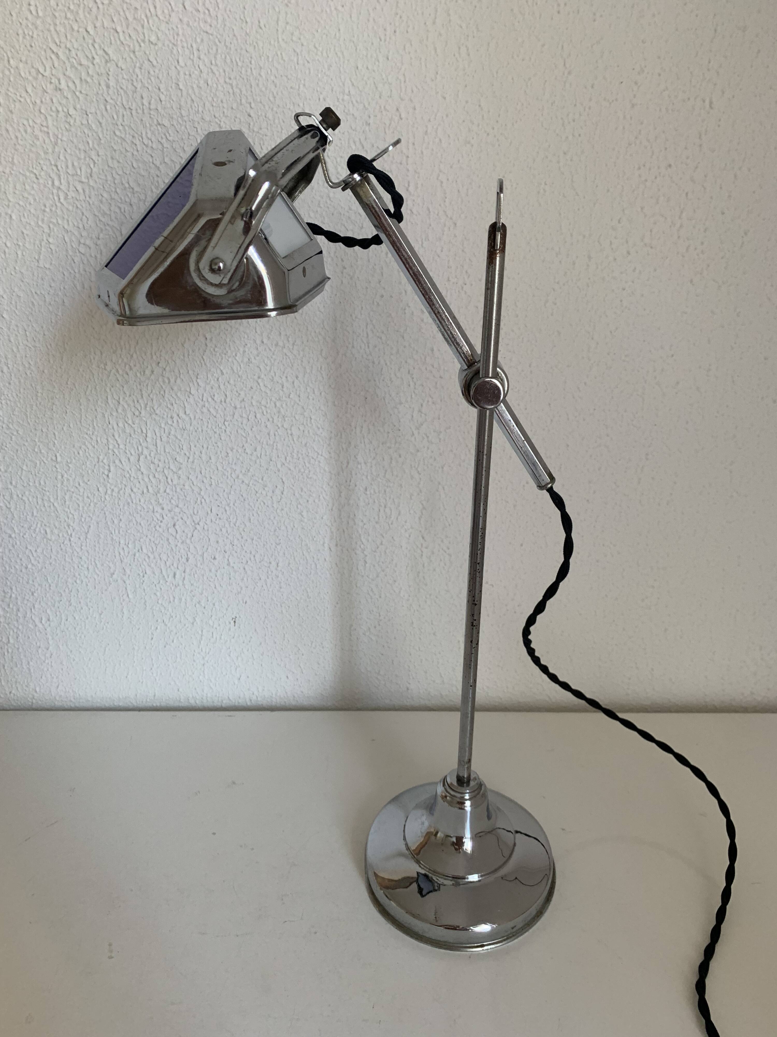 Pirouett vintage 1930 Art Deco blue chrome lamp - 50 cm