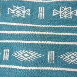 Hand-woven blue and white kilim rug in natural wool