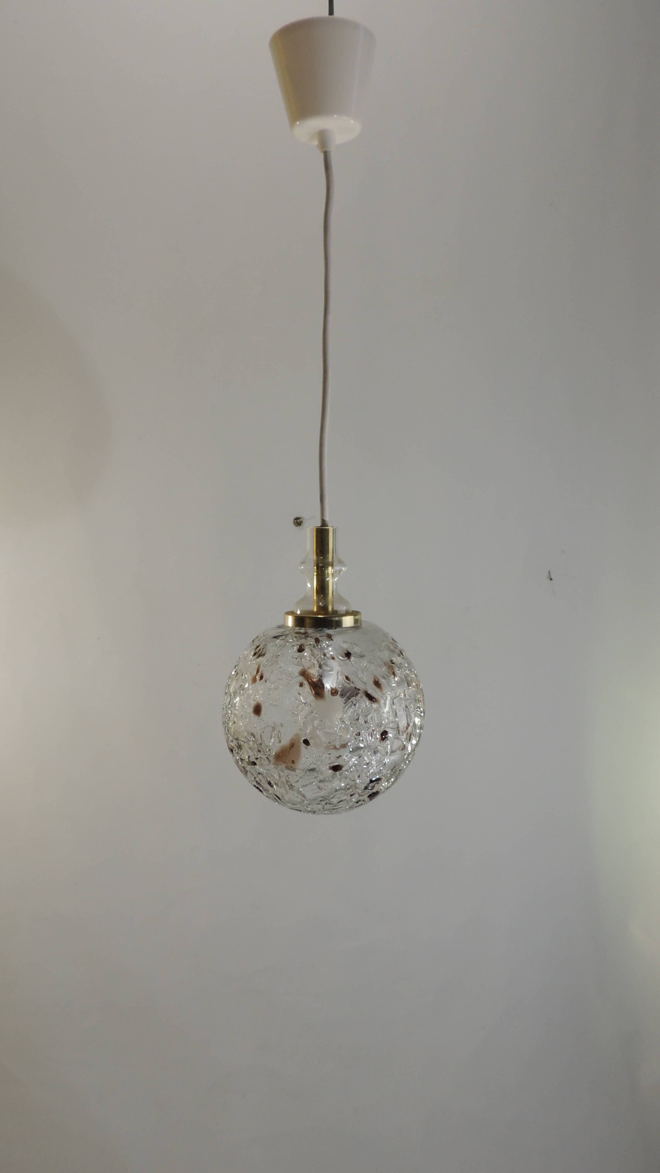 Doria Leuchten pendant lamp, textured Murano glass globe and brass,