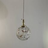 Doria Leuchten pendant lamp, textured Murano glass globe and brass,