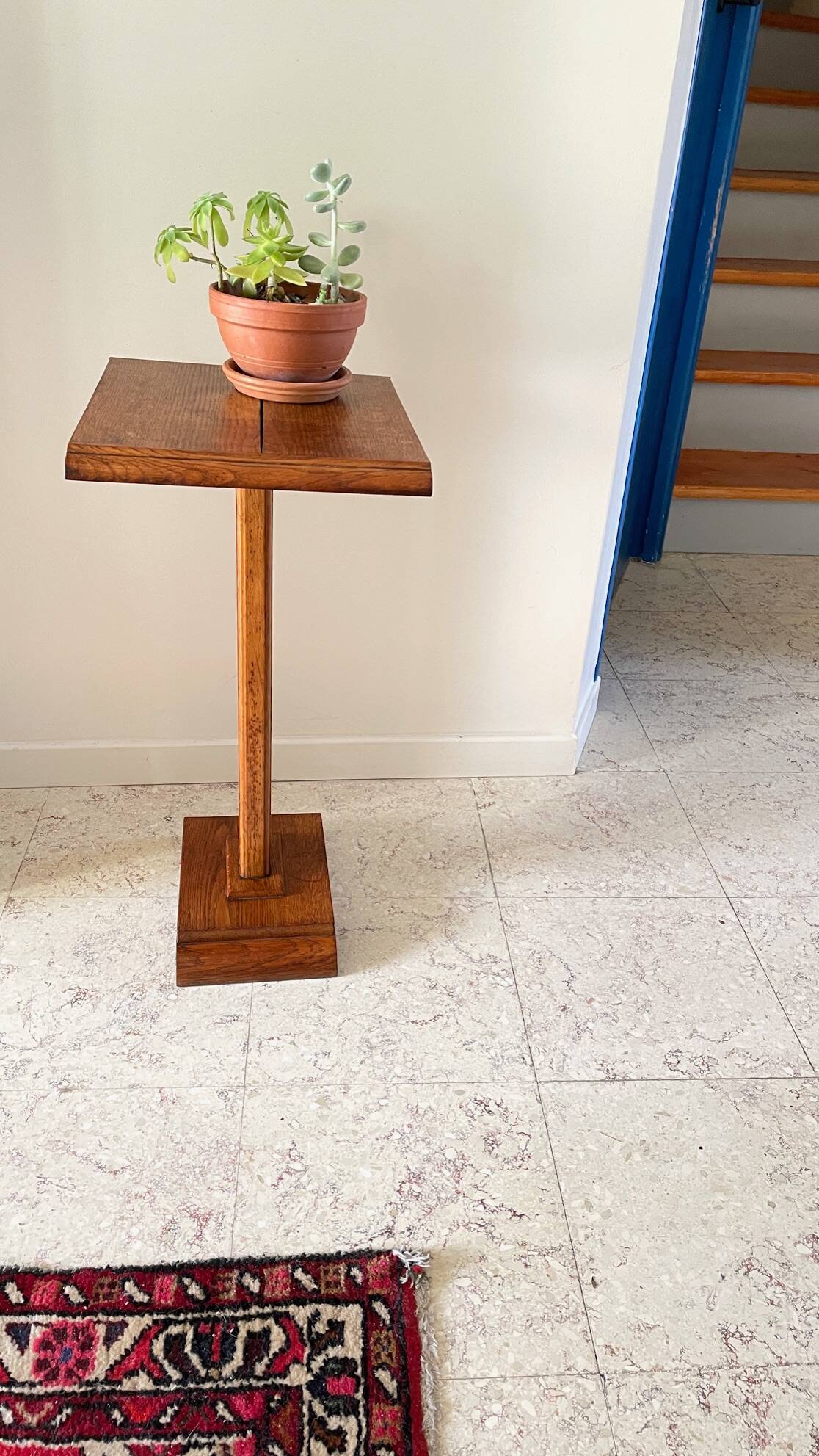 Vintage solid oak saddle plant holder