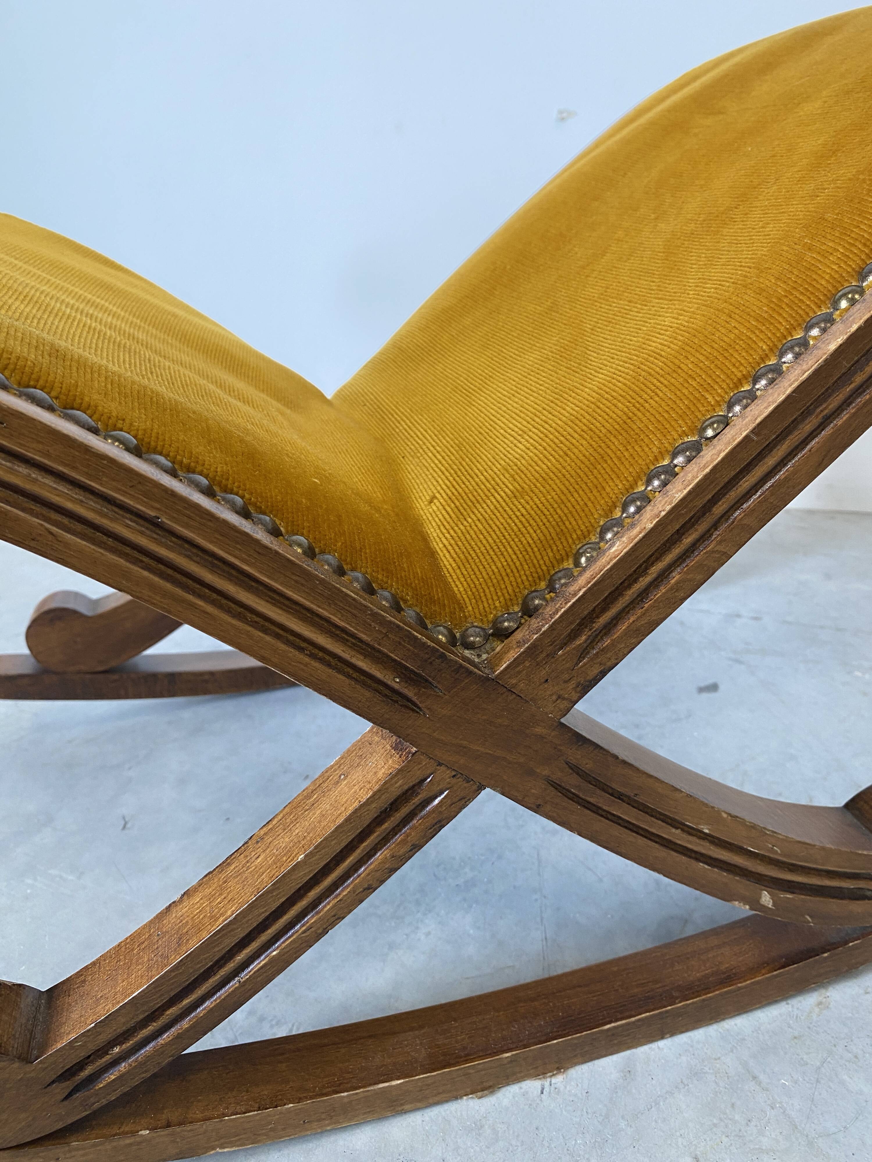 Small rocking stool – wood & velvet