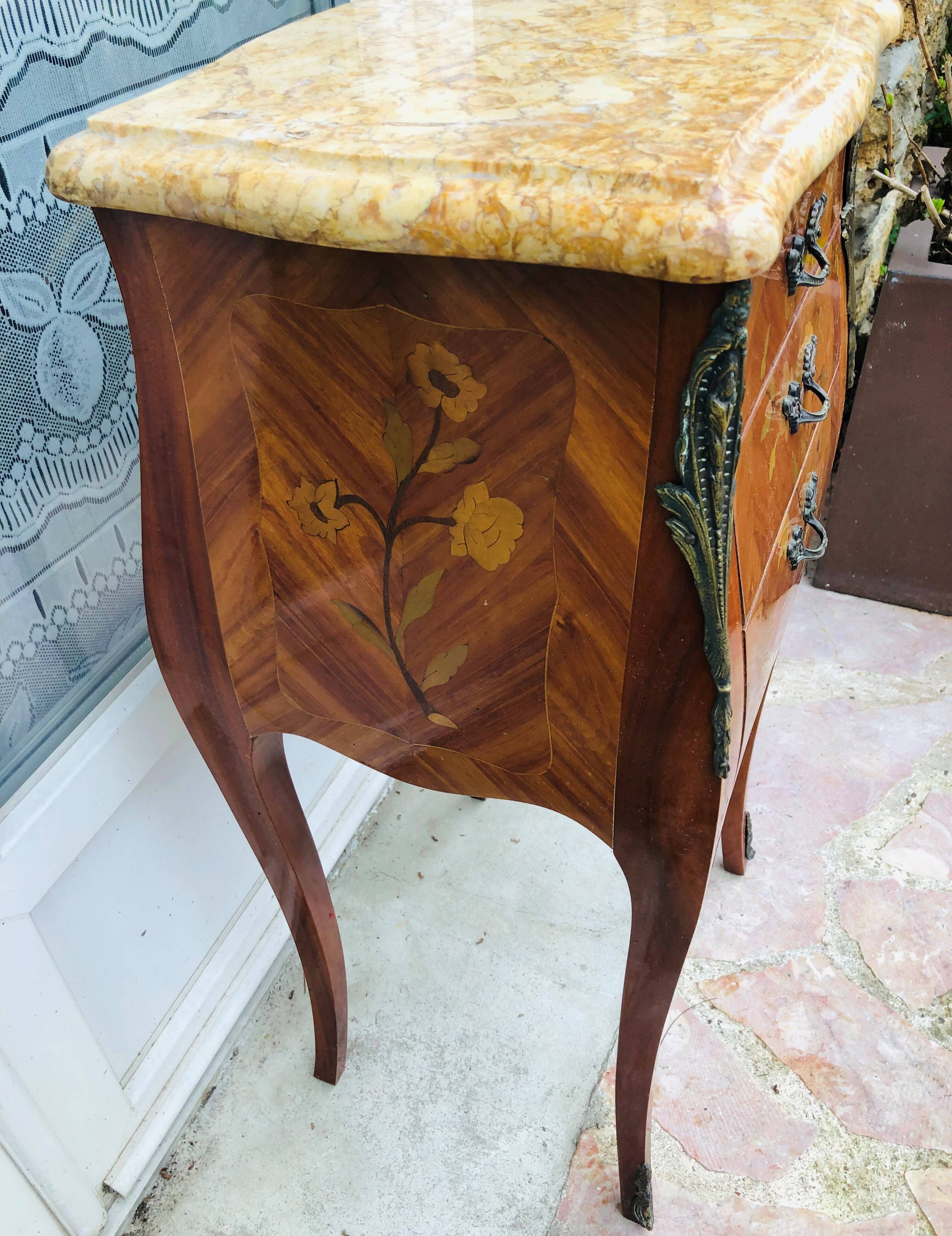 Bedside in Louis XV style marquetry