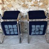 Pair of vintage chrome and blue microfibre armchairs circa 70