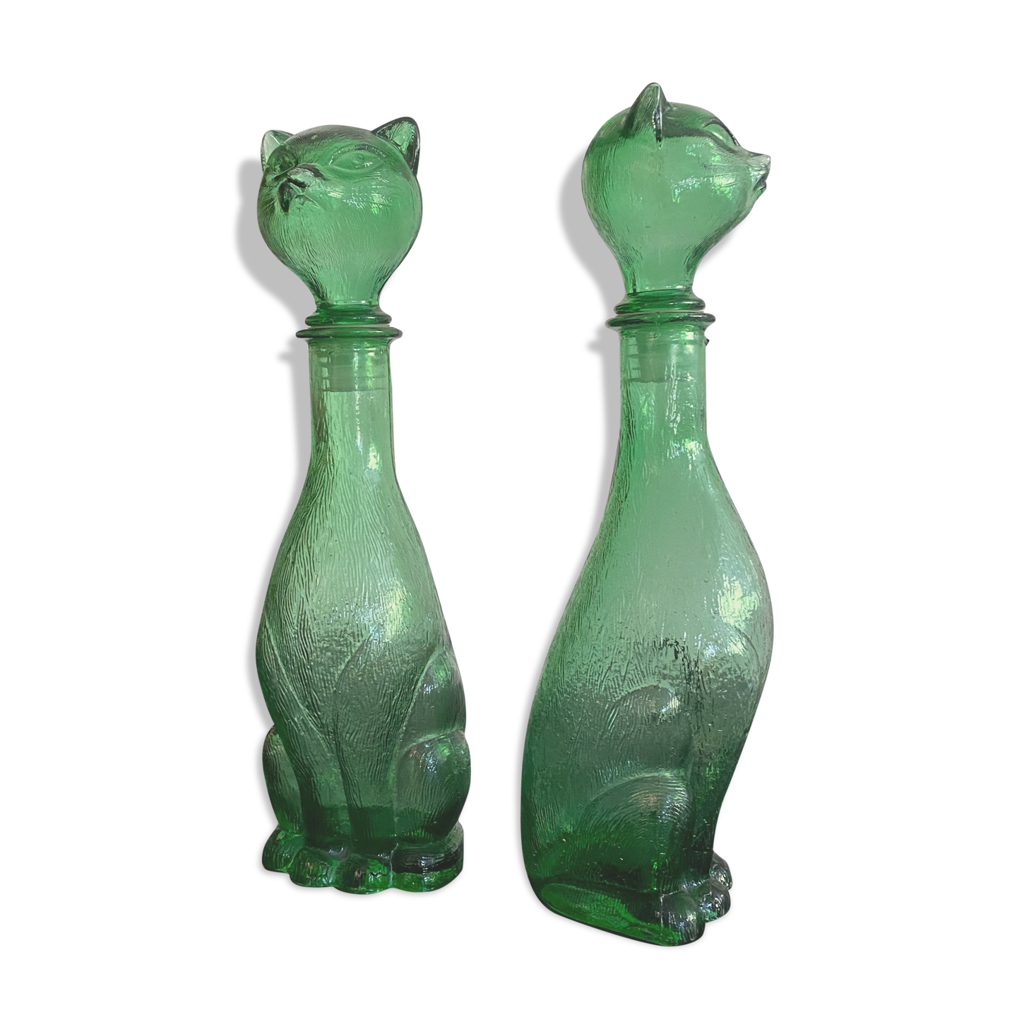 Pair of zoomorphic bottles vintage Italian glass